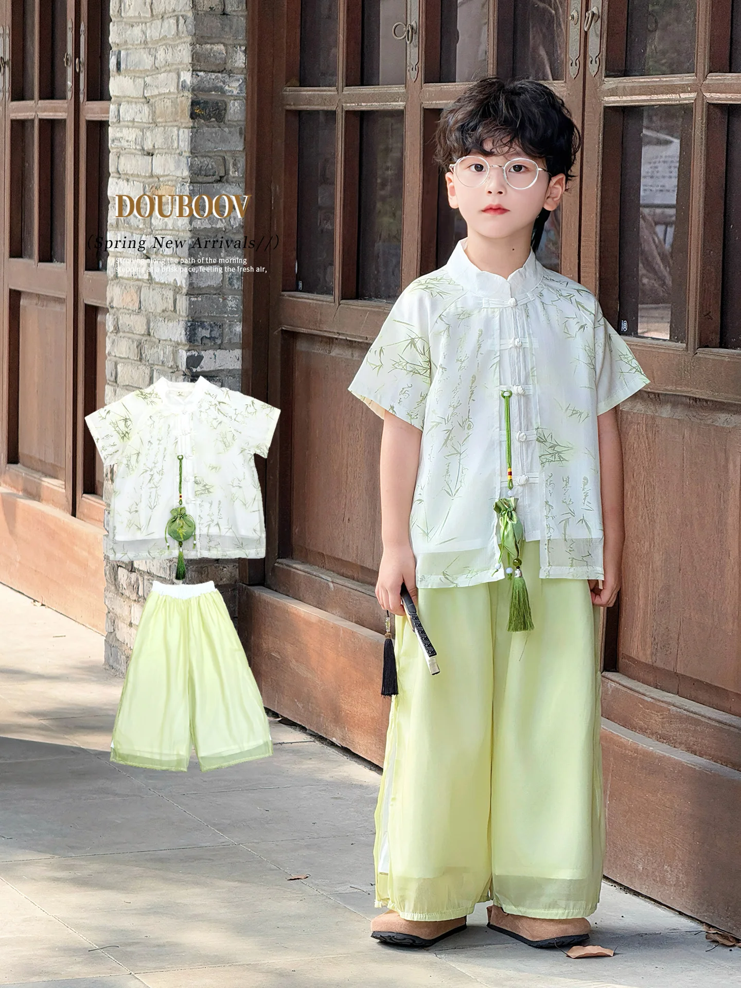 children's-spring-new-style-thin-bamboo-leaf-embroidery-tang-suit-performance-costume-short-sleeve-polyester-fiber