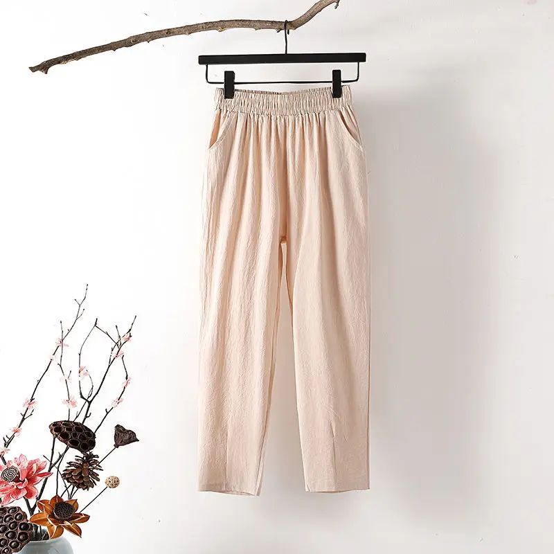 

Women's Summer Casual Loose Harem Pants Elastic Waist Cotton Linen Trousers