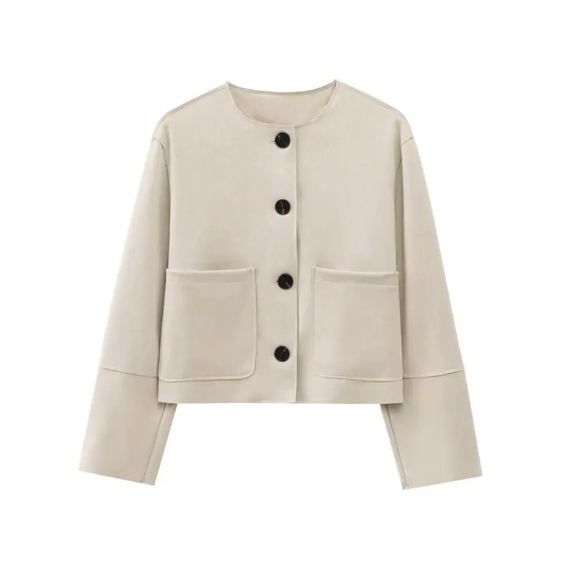 2024 Autumn New Women's Fashionable Long Sleeve Velvet Jacket Collar Coat Versatile Quality round Neck Outerwear Straight Cut