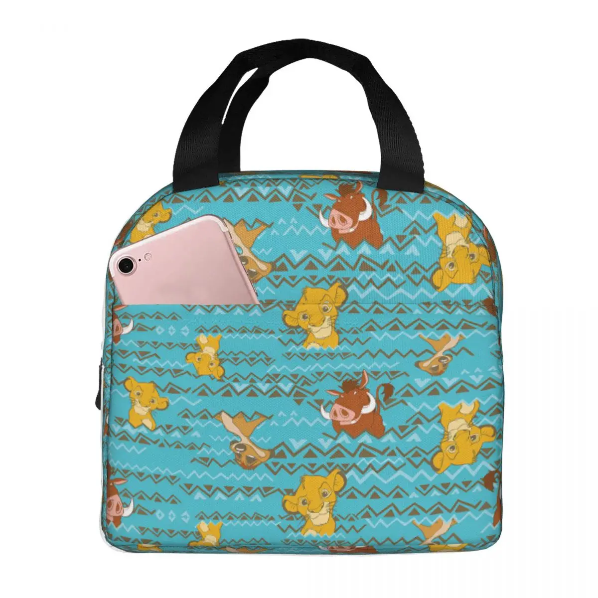 

Custom Liones Anime Kinges Resuable Lunch Box for Women Leakproof Hakuna Matata Simba Thermal Cooler Food Insulated Lunch Bag