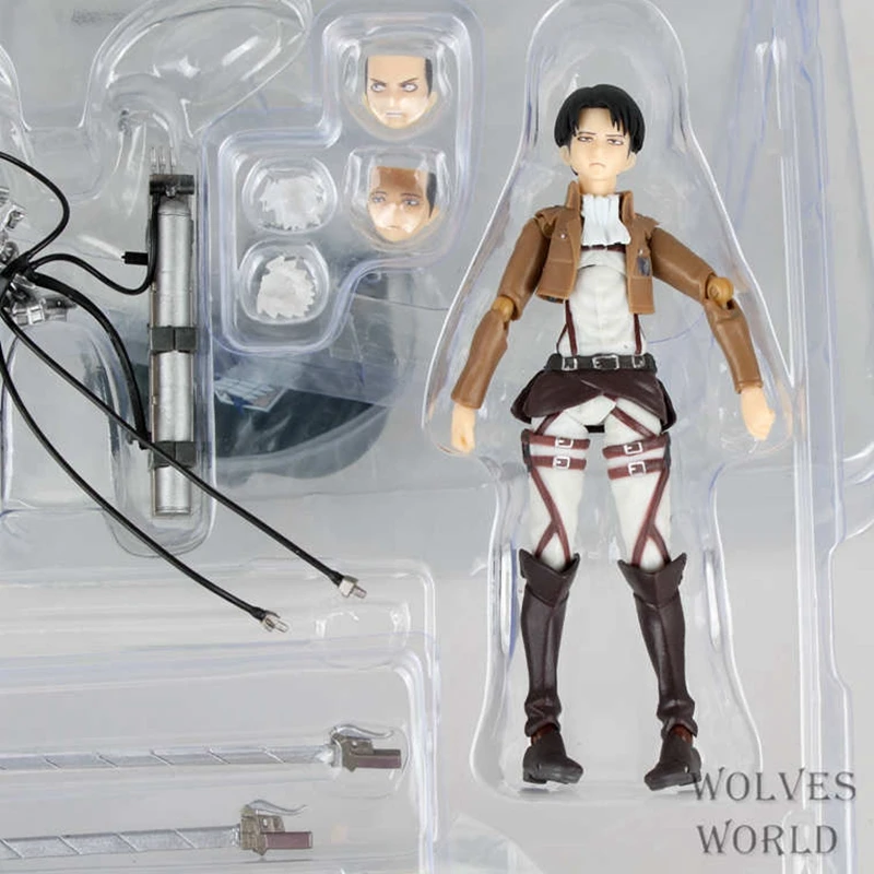 Attack on Titan Levi Ackerman Figura Anime, Standing Espada, brinquedo modelo destacável, coleção de PVC, ornamentos desktop, 14cm