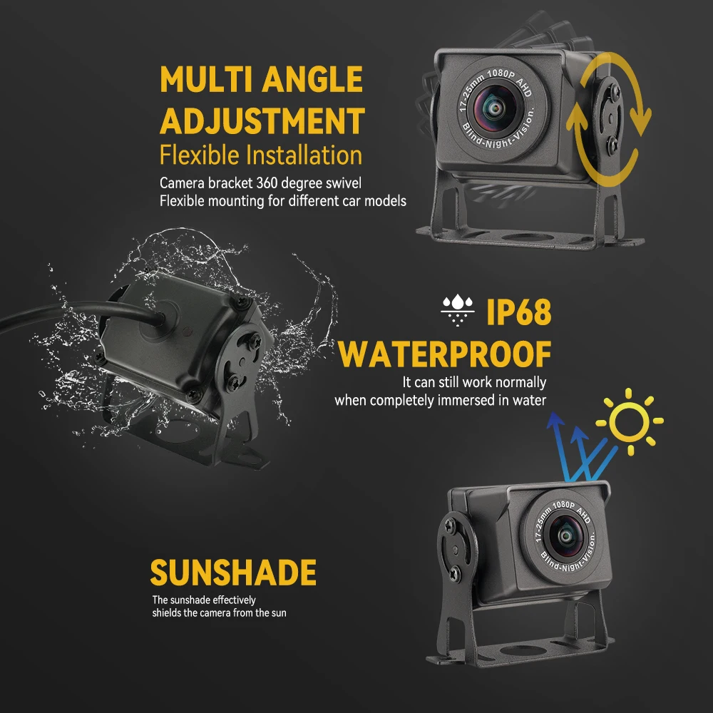 MJDOUD-Auto 170 °   AHD 1080P Rückfahrkamera mit AHD-Monitor für LKW-Parken 12–24 V Nachtsicht-Rückfahrkamera für 7-Zoll-Bildschirm