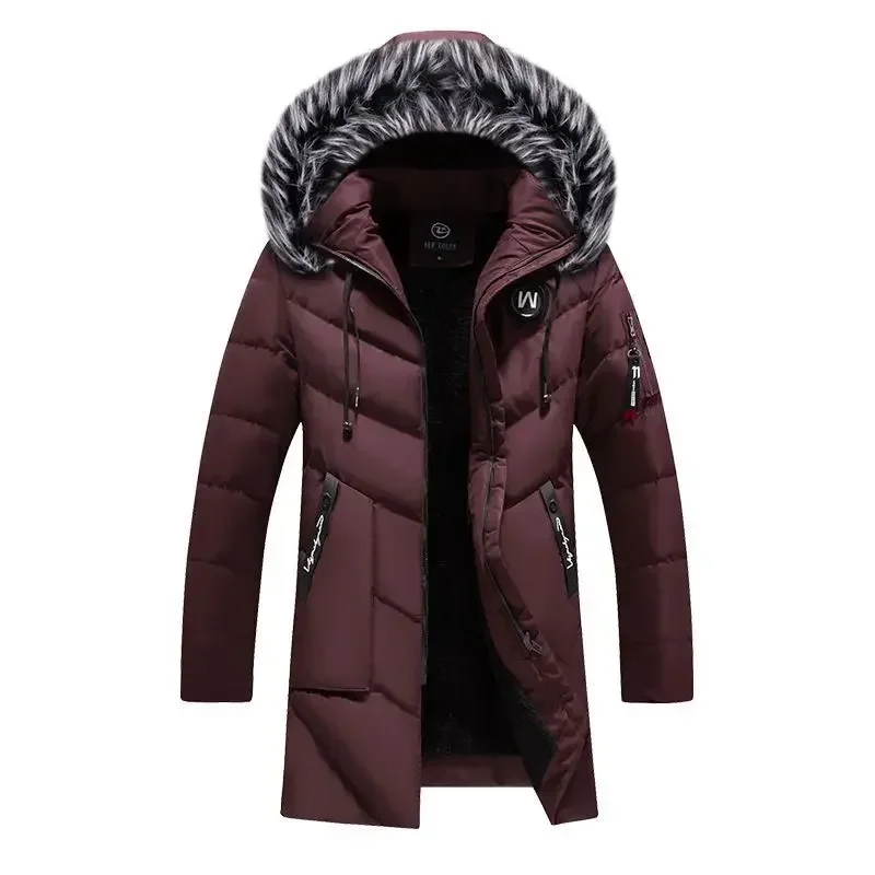 Male Mens Thickened Warm White Hooded Jacket Autumn Winter Long Men Windproof Jacket Coats Parkas Multi Pockets Padded Overcoat