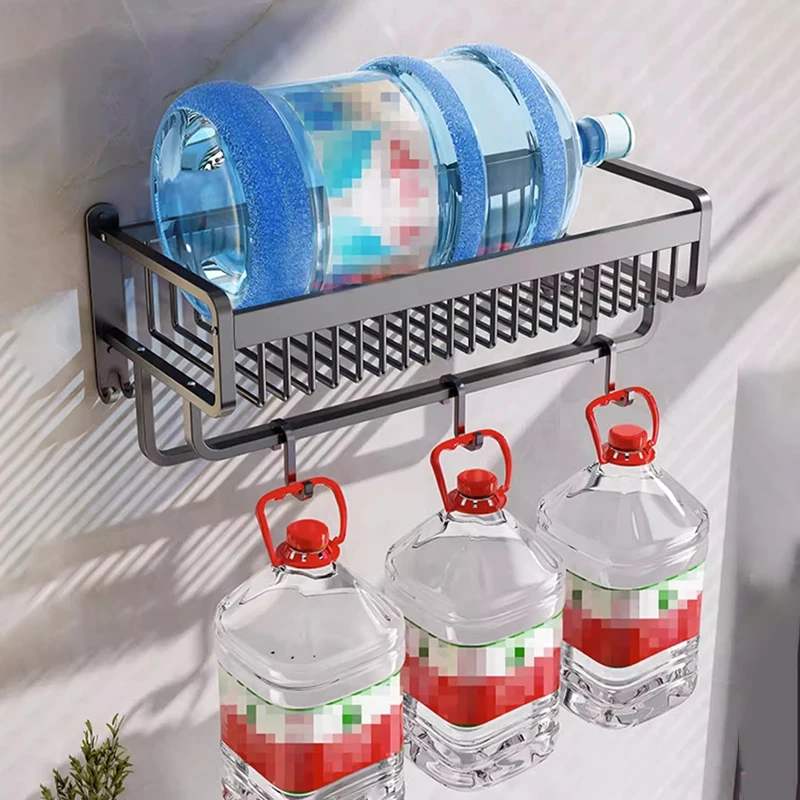 حامل منشفة حمام أسود غير لامع ، رف تخزين من الألومنيوم ، منظم ، أجهزة مع خطاف ، قضيب دش ، ملحقات شماعات