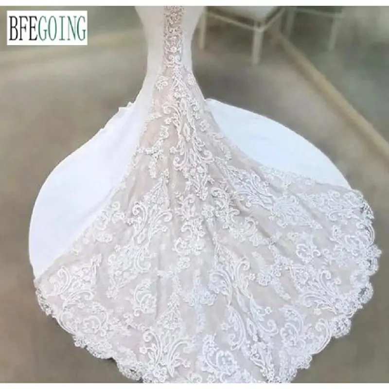 Vestidos de novia de sirena/trompeta, cola de la capilla, hechos a medida, hasta el suelo, crepé, gasa, apliques de encaje, vestidos de novia