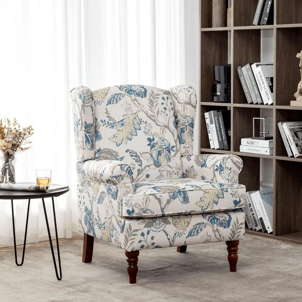 MELLCOM Tecido Accent Chair, Poltrona moderna estofada com perna sólida, Sofá único lazer para sala de estar e quarto