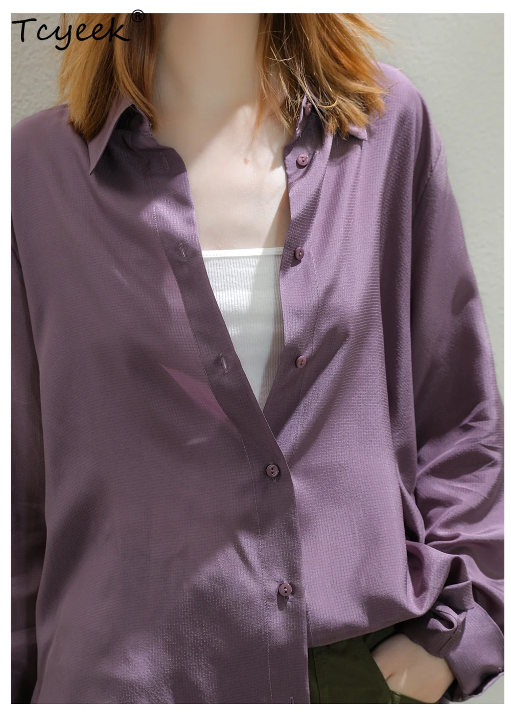 

Tcyeek, 100%Real Silk Elegant Shirts, Women Long Sleeve Turn-down Collar, OL Commute Blouses, 2024 Summer Autumn Tops T47151QM