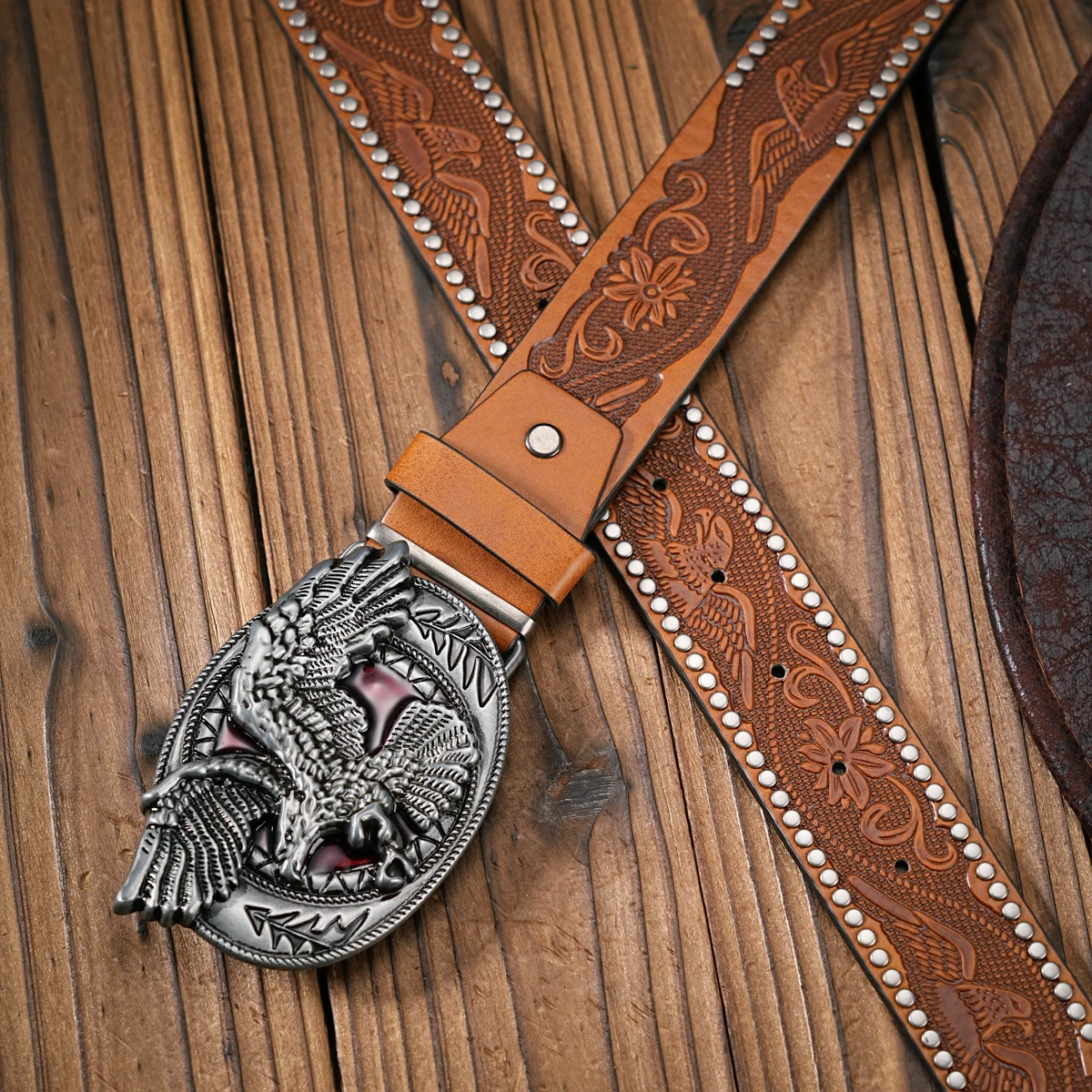 Herren - Damen - Western-Denim - PU-Leder - Gürtel - Vintage-Jeans mit Nadelschnalle Brauner Gürtel – Detail 14