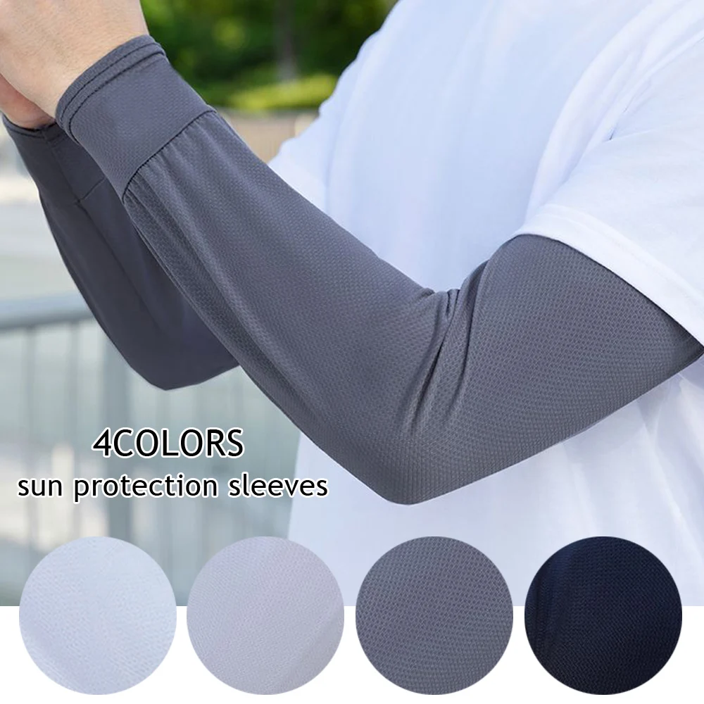 Mangas de protección solar de seda de hielo para hombres, Mangas de enfriamiento absorbentes del sudor, cubierta elástica, protección solar UV, puños, cubiertas de brazo, deportes sueltos, 2 piezas