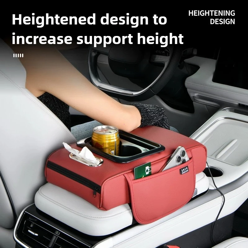 Multi-Function Car Armrest Box with USB Port - Storage Booster Pad Center Console Tissue Box And Water Cup Holder for Vehicle - Image 5