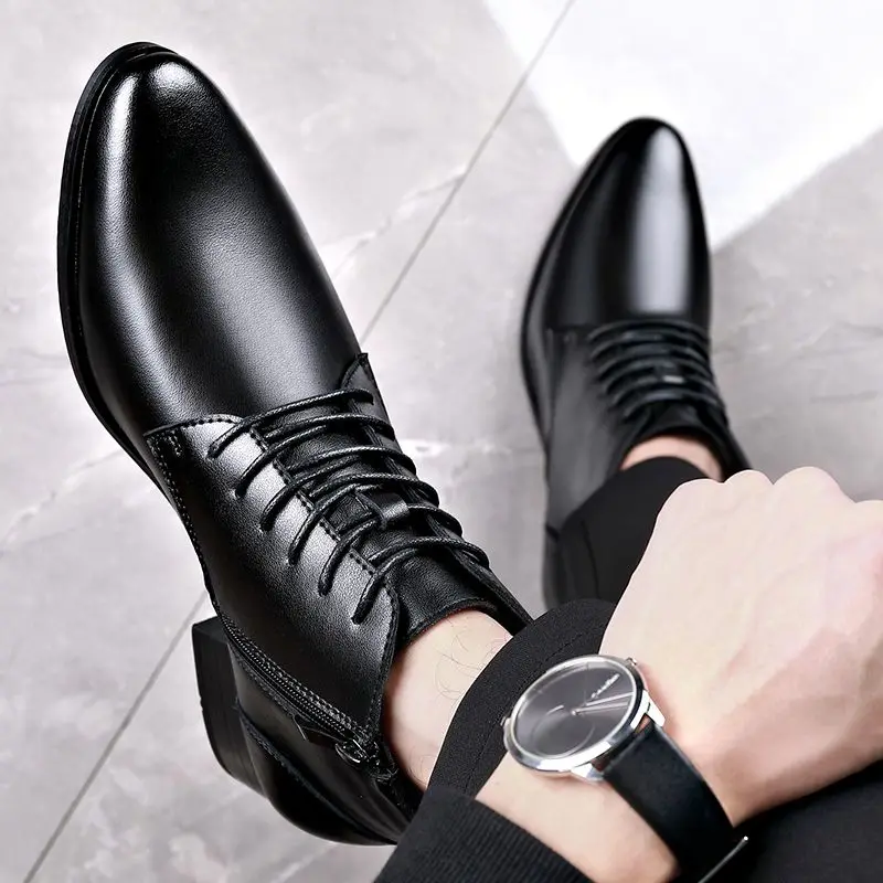 Mens Casual Business Office Formal Dress Chelsea Boots Shoes Faux Leather Boot Black Ankle Lace Up Botas Hombre Chaussure B284