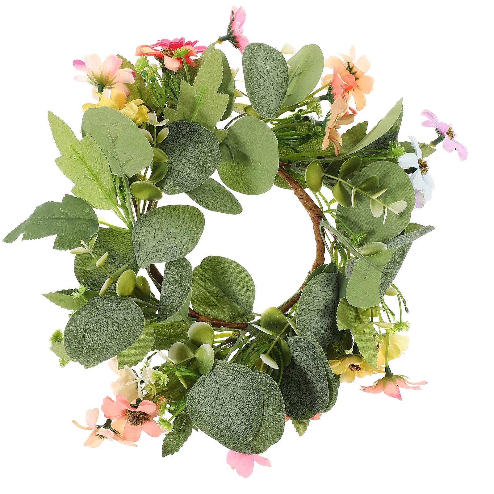 

Artificial Leaf Spring Eucalyptus Decoration Home Seasonal Floral Door Front Door Adornment Ring Simulated Grass Green