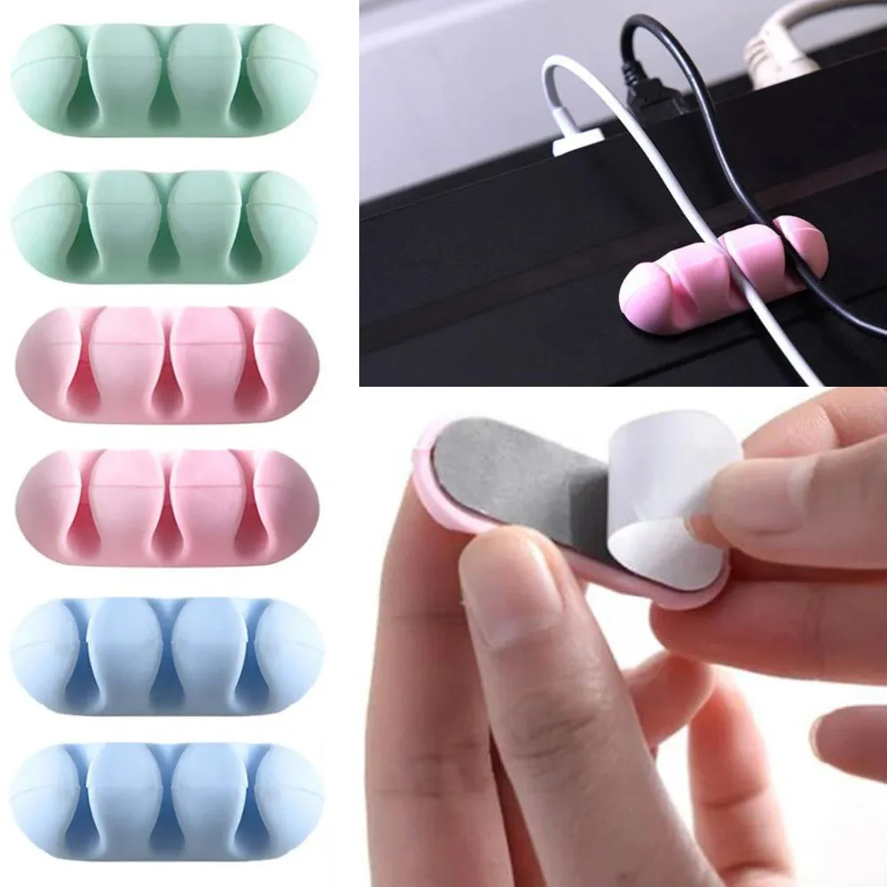 Self-adhesive Cord Holders Desktop Silicone Wire Organizer Cord Clips Charger Cord Holder for Desk Car Home 3 Holes Cable Winder