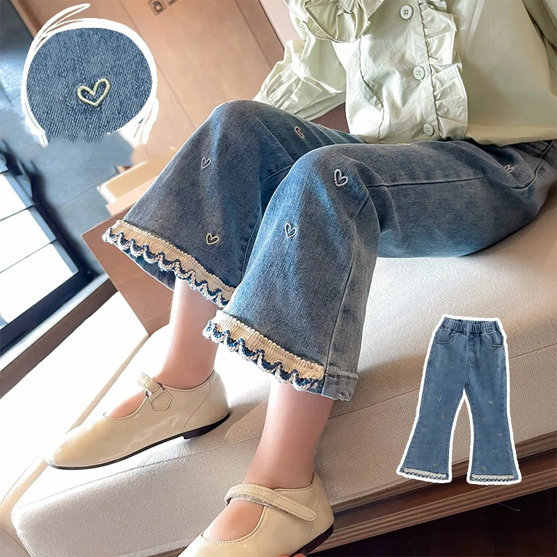

Kids Jeans Baby Girls Denim Pants Little Child Vintage Trousers Toddler Girl Casual Fashion Denim Kid Softy Long Pants Age 4-14Y