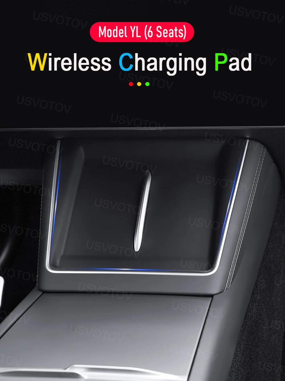 USVOTOV Silikon Kabelloses Ladepad für Tesla Model YL (6 Sitze) Y L Mittelkonsole Schützende Silikonmatte Auto-Zubehör – Detail 2