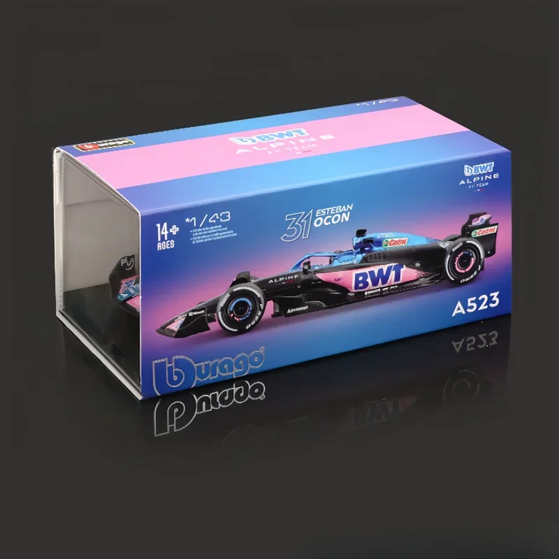 ブラーゴ-ミニチュア合金カーモデル,ミニチュア合金カーモデル,フォーミュラ1レーシング,F1フォーミュラ,A523,オリジナルのアルパインチーム,A523,子供向けギフト,1:43