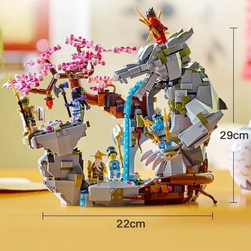 Máscara de lobo para niños, juegos de dragón del templo Dojo Airjitzu, modelo de santuario de piedra de dragón, bloques de construcción, juguetes compatibles con 71813 71819