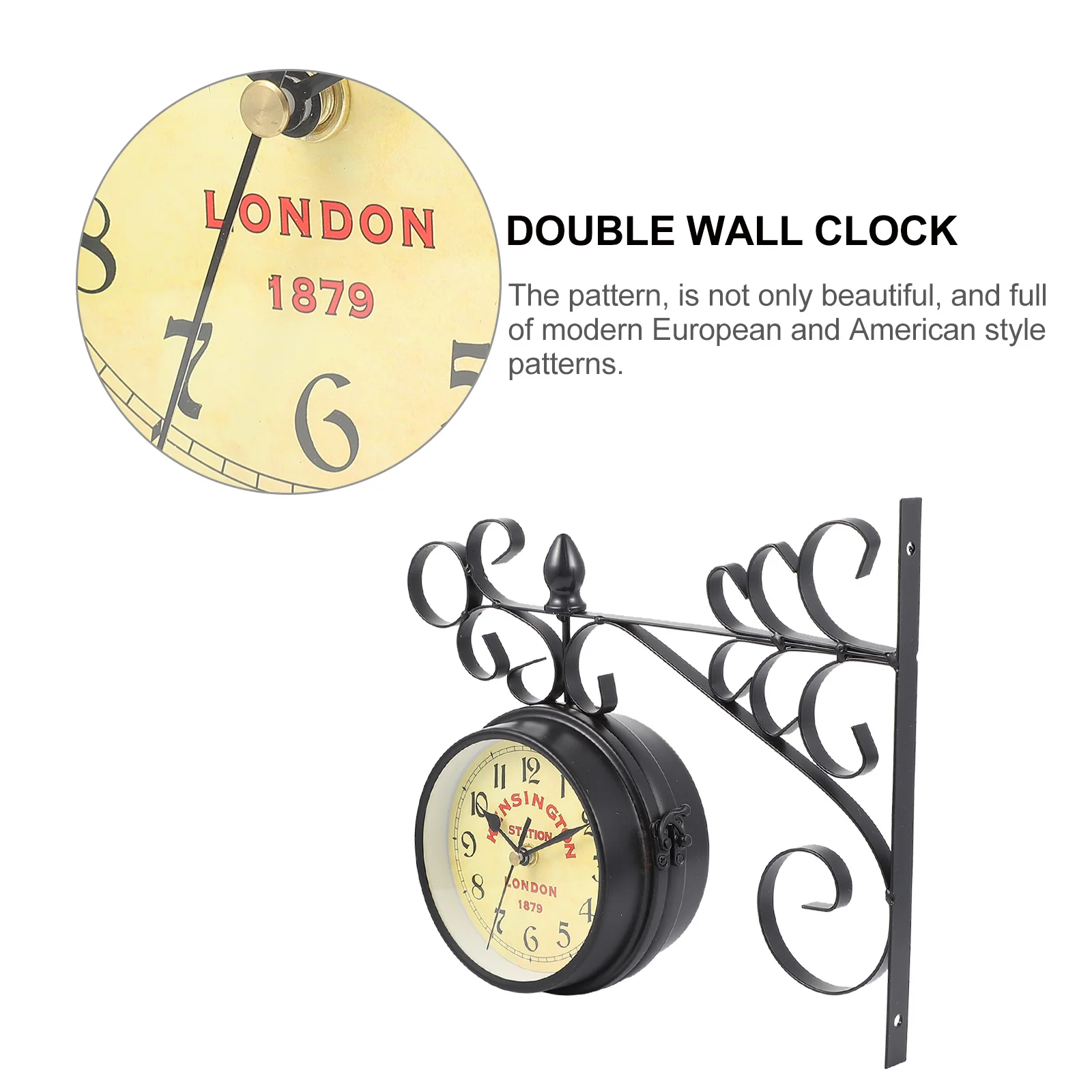 

Double-Sided Mediterranean Style Wall Clock Retro Hanging Mute Clock for Living Room Dining Room Porch Decoration