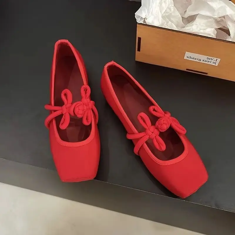 Zapatos de mujer 2025, Zapatos planos sin cordones de estilo chino para mujer, zapatos planos para vestir al aire libre, Zapatos planos suaves cuadrados para mujer