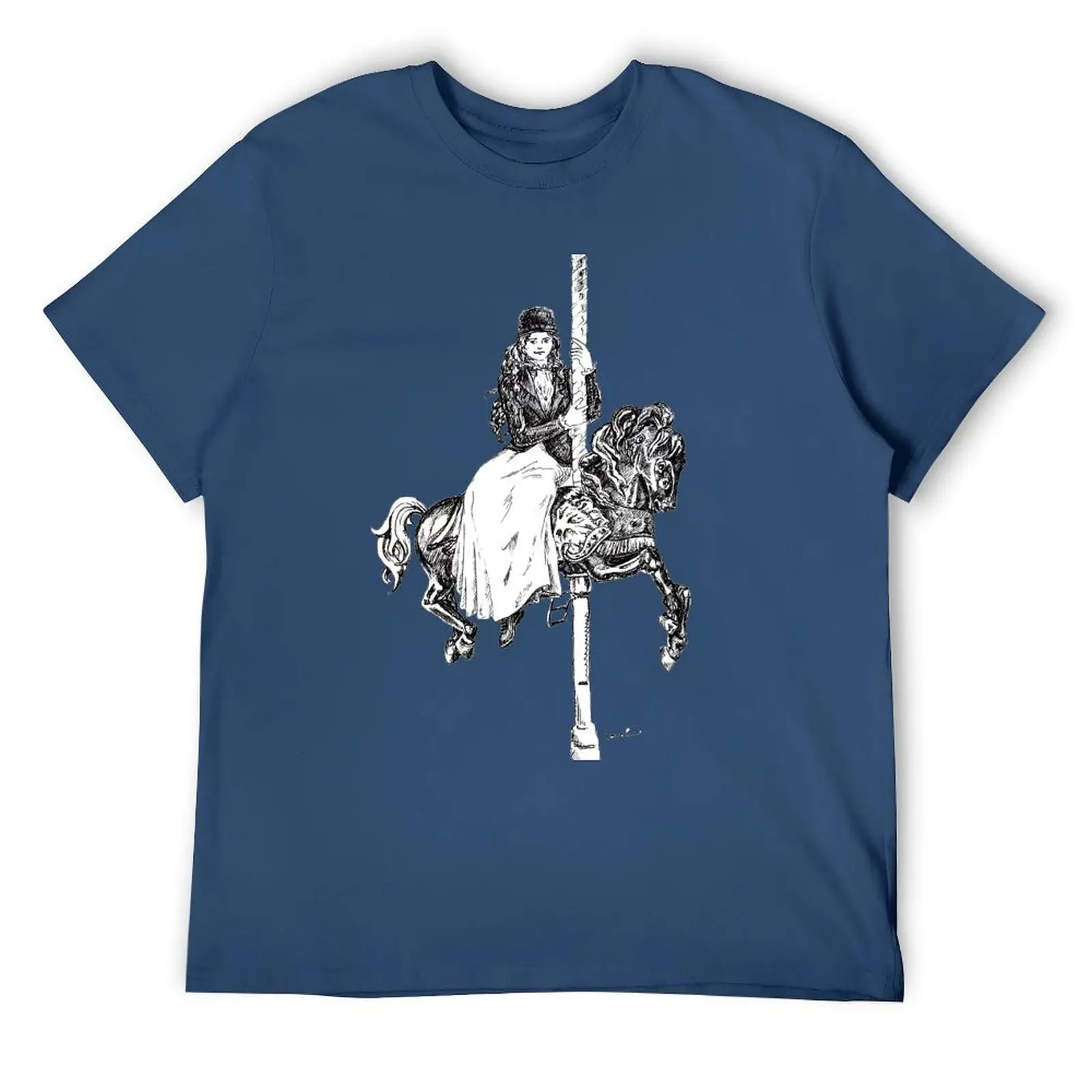 Ink drawing - vintage lady on carousel horse T-Shirt fashion shirts gifts for boyfriend luxury t-shirt T-shirt men