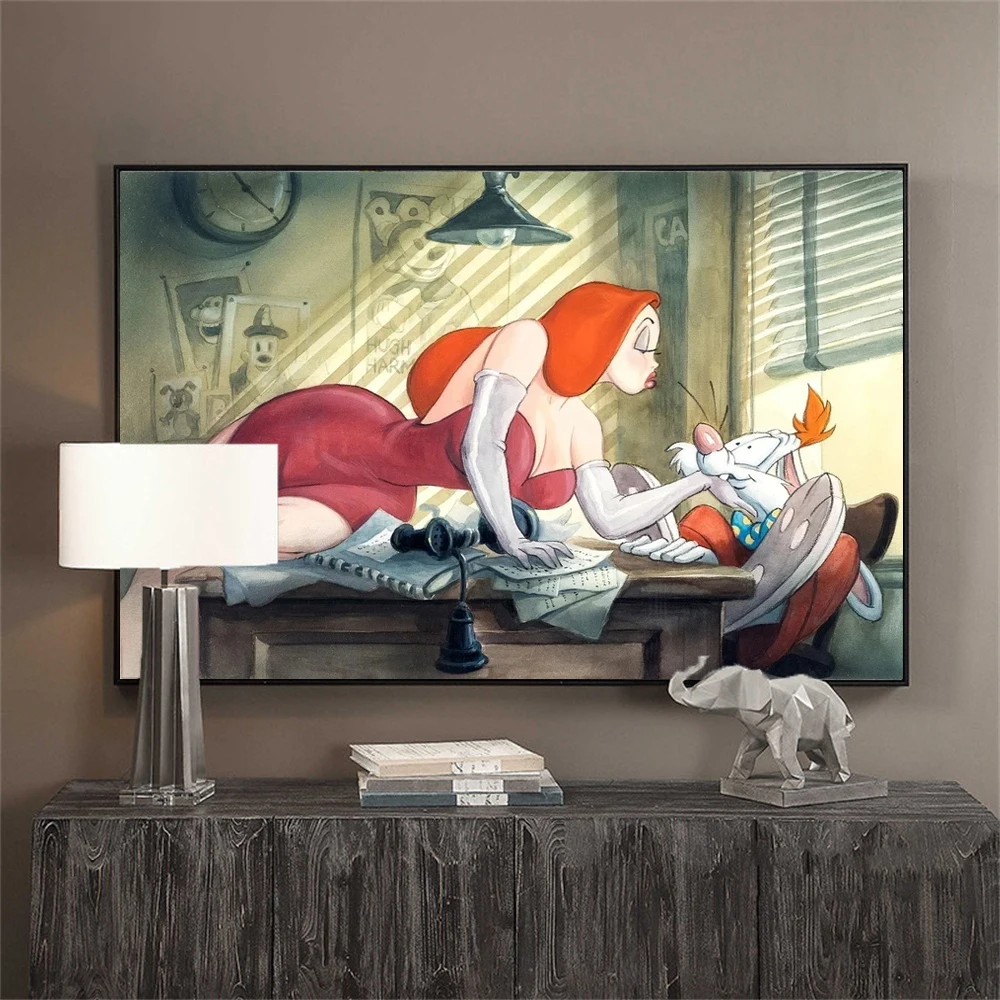 Disney Roger Rabbit Jessica Rabbit Art Poster Funny Cartoon Figure Prints For Home Decor Cartoon Canvas Painting Wall Art