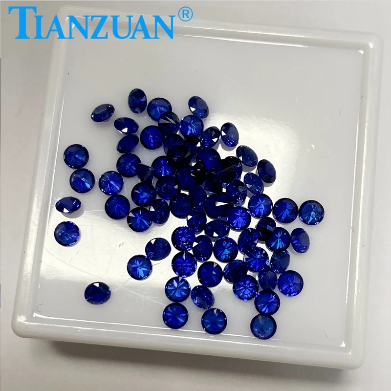 Small Size Round Shape Lab Grown Sapphire Royal Blue Cornflower Blue Synthetic Corundum Diamond Cut with Inclusions Stone