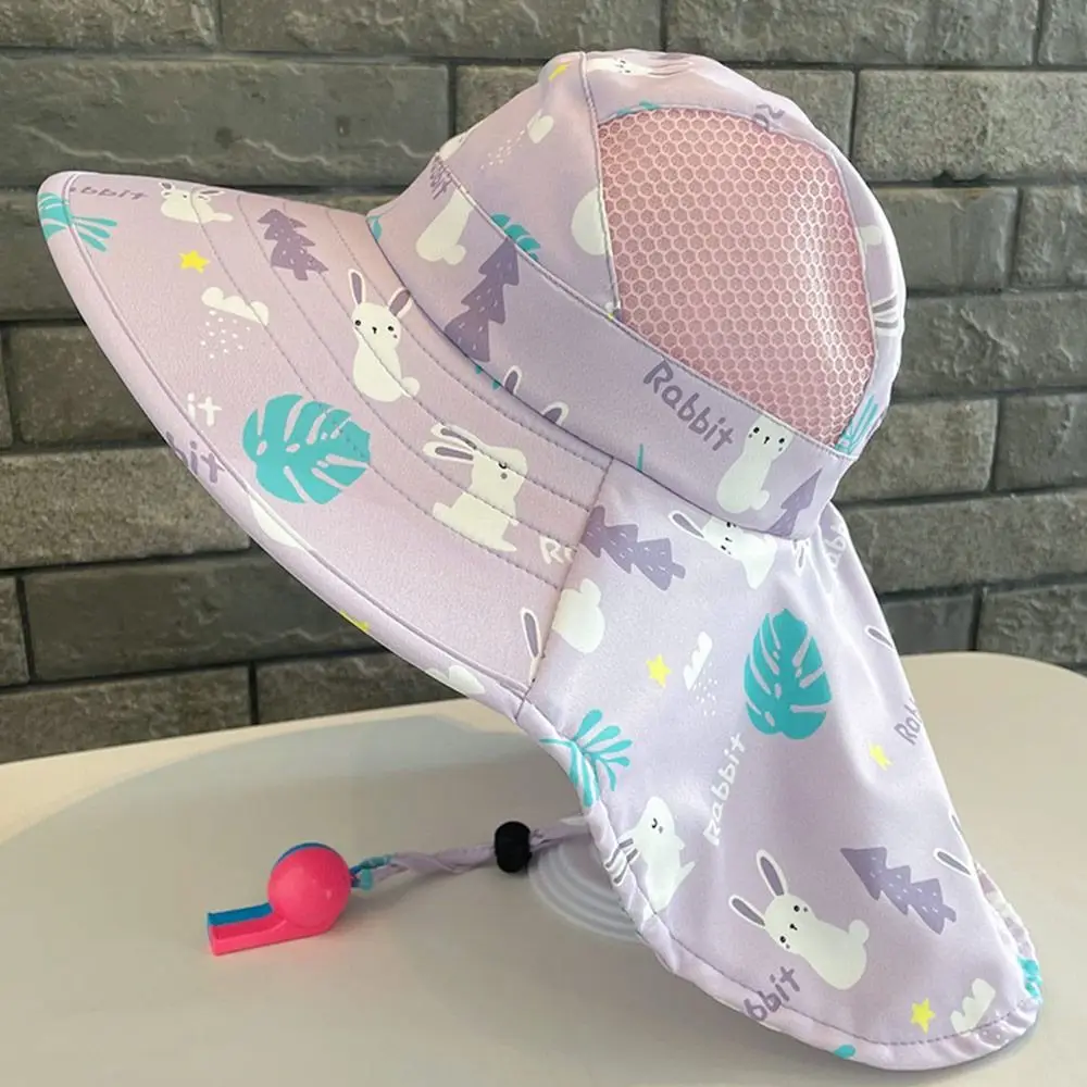 

Summer Baby Sun Hat Bucket Cap With Whistle For Girls Boys Outdoor Neck Ear Cover Anti UV Kids Beach Caps
