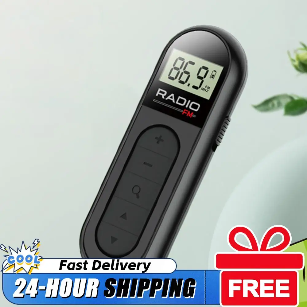 Mini Pocket FM Radio 76-108MHZ Clip Small Radio with Backlight LCD Display 3.5mm Headphone Jack for Meeting Sports Tourist Guide