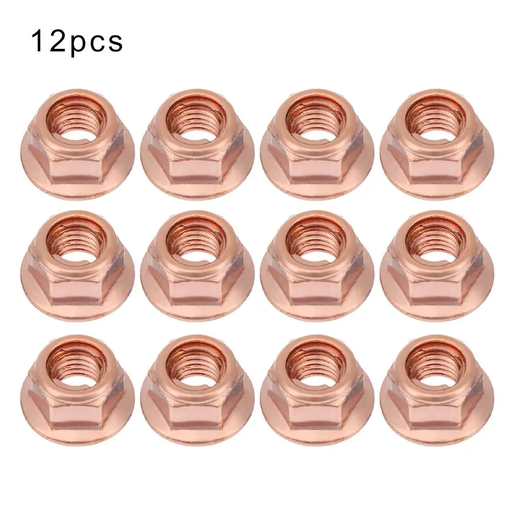 12Pcs New Exhaust Nuts Elbow Nuts Practical M8 Copper Flashed Exhaust Manifold Nut 8mm Nuts High Temperature Nuts Home Fasteners