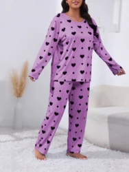 Women's Sleepwear Long Sleeve Shirt and Pants Set&Lounge Wear Quality  Heart Print Top and Trousers for Women Autumn Sleepwear