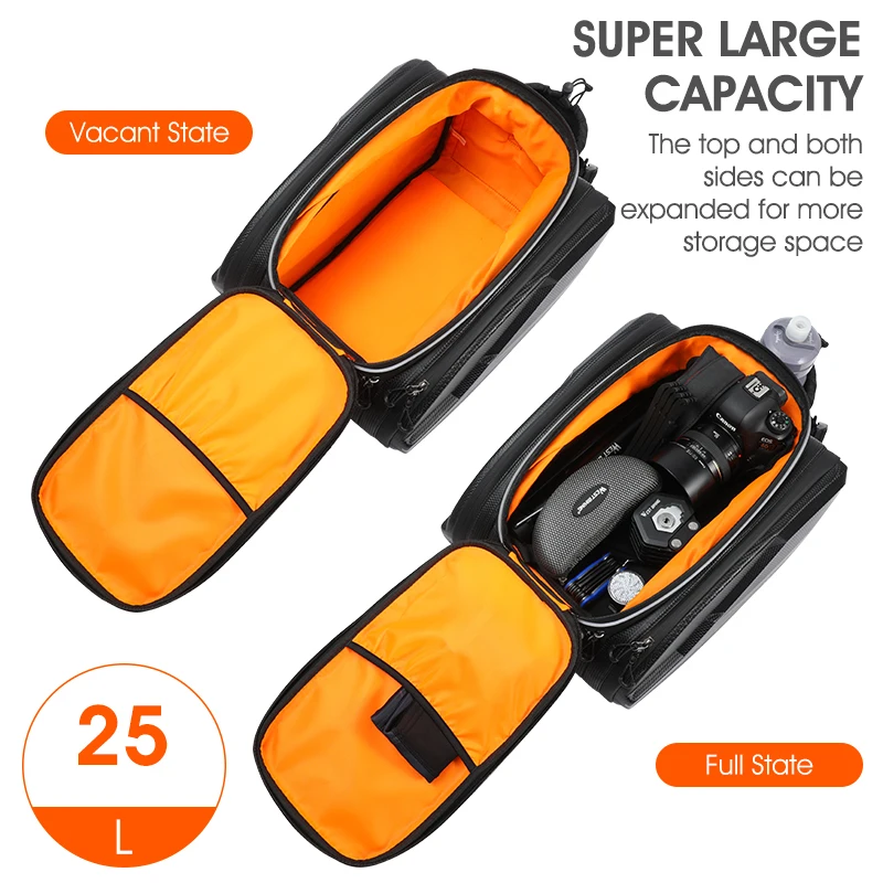 WEST BIKING 25-45L Expandable MTB Pannier Cycling Touring Bag Waterproof Carbon Grain Hard Shell Multifunctional Bicycle Trunk