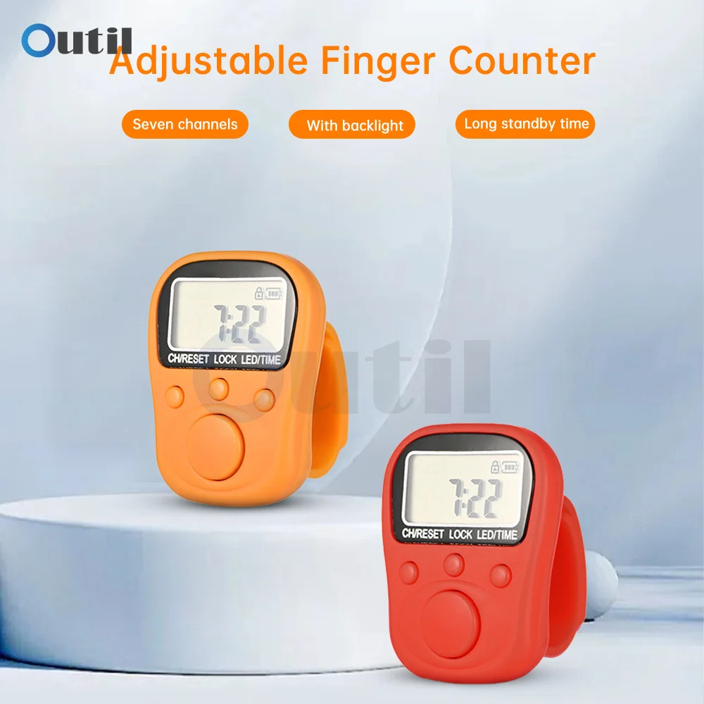 Finger Counter LED Electronic Handheld Tally Counter 7 Channels Clicker with Time Luminous Counter Ring Rechargeable Counter