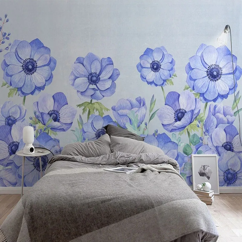 Custom Mural Wallpaper 3D Vintage Blue Hand Painted Oil Painting Flowers Fresco Living Room Bedroom Home Decor Papel De Parede