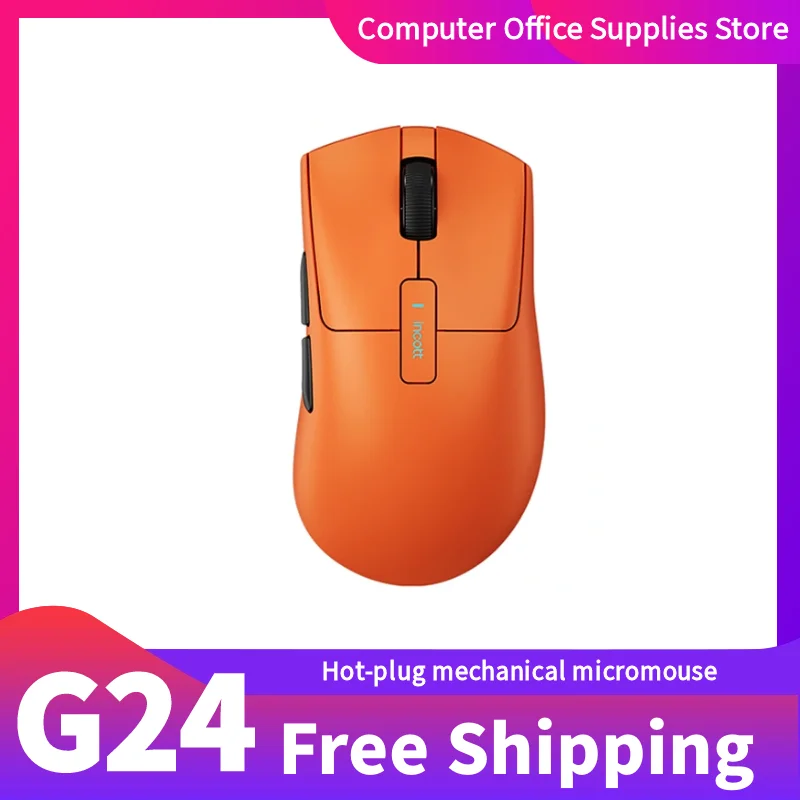 Incott G24 Wireless Bluetooth Lightweight Mouse PAW3395 26000DPI Hot Swappable Mechanical Micro  Macro Definition Gaming Mouse