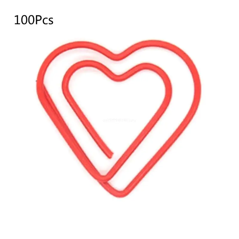 100Pieces Heart Paper Clips Metal Paperclip File Holder Clip for Binding File Dropship