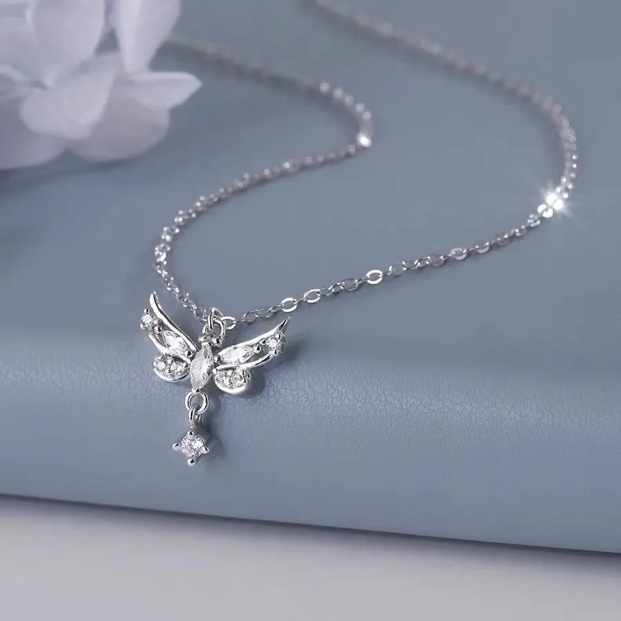 فراشة الحب أجنحة قلادة مجوهرات المرأة الخفيفة الفاخرة المتخصصة تصميم فراشة شرابة سلسلة الترقوة سلسلة عنق #1