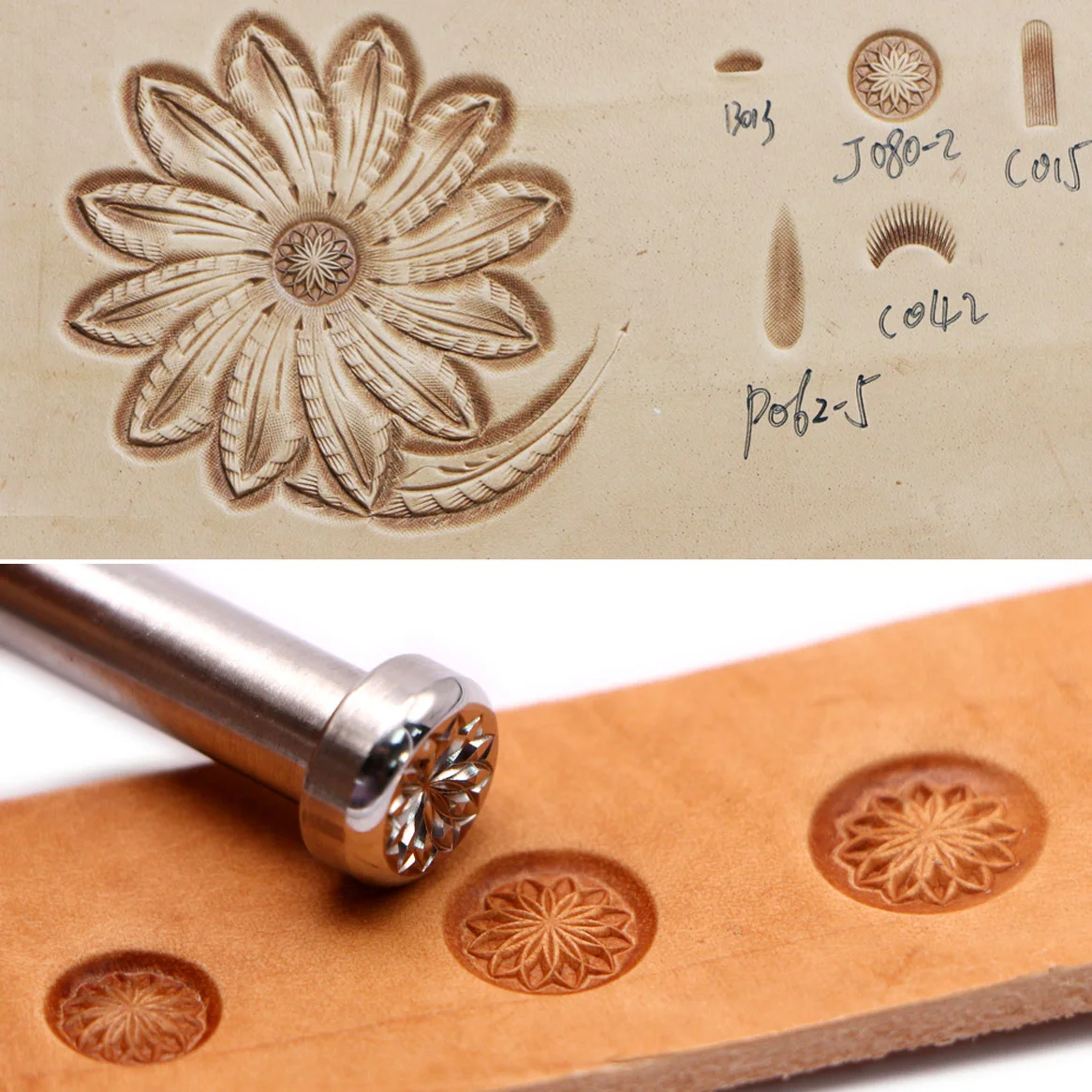 Leather Stamping Tool Ice Lotus Heart Pattern J080 Stamps Leather Carving Zhongjiang Stamps