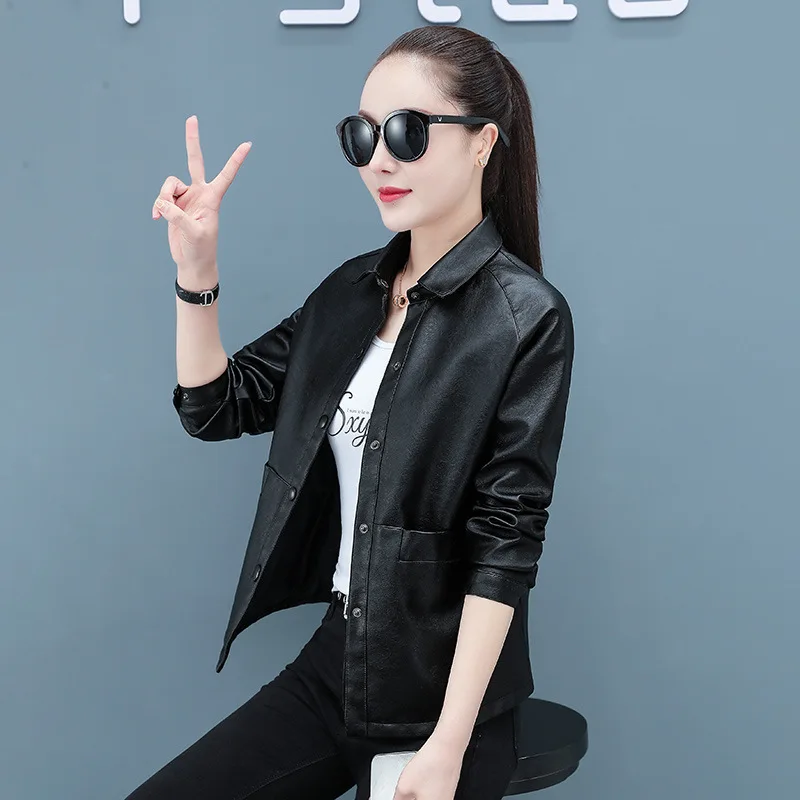 Women's Leather Jacket 2022 Spring Autumn New High Quality PU Leather Short Outerwear Fashion Casual Motorcycle Coat Female 5XL