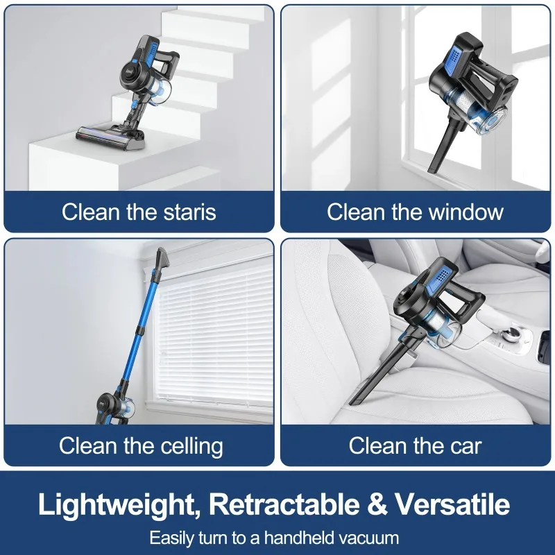 INSE Cordless Vacuum Cleaner,6 in 1 Powerful Stick Handheld Vacuum,25Kpa Vacuum Cleaner,45min Runtime