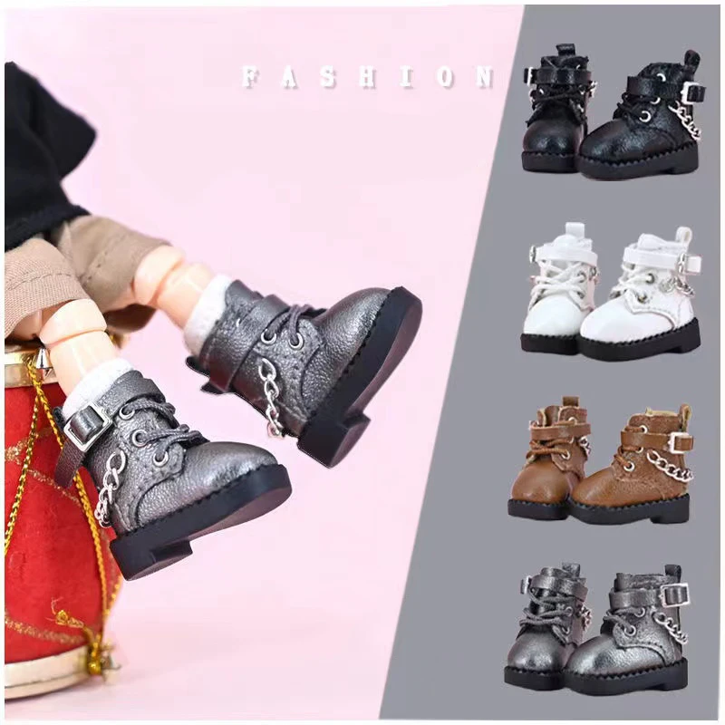 Locomotive Style Black Leather Obitsu 11 Doll Shoes Ob11 Doll Nendoroids Shoes With Chain For Ddf Body9 1/12 Bjd Gsc Bjd Doll