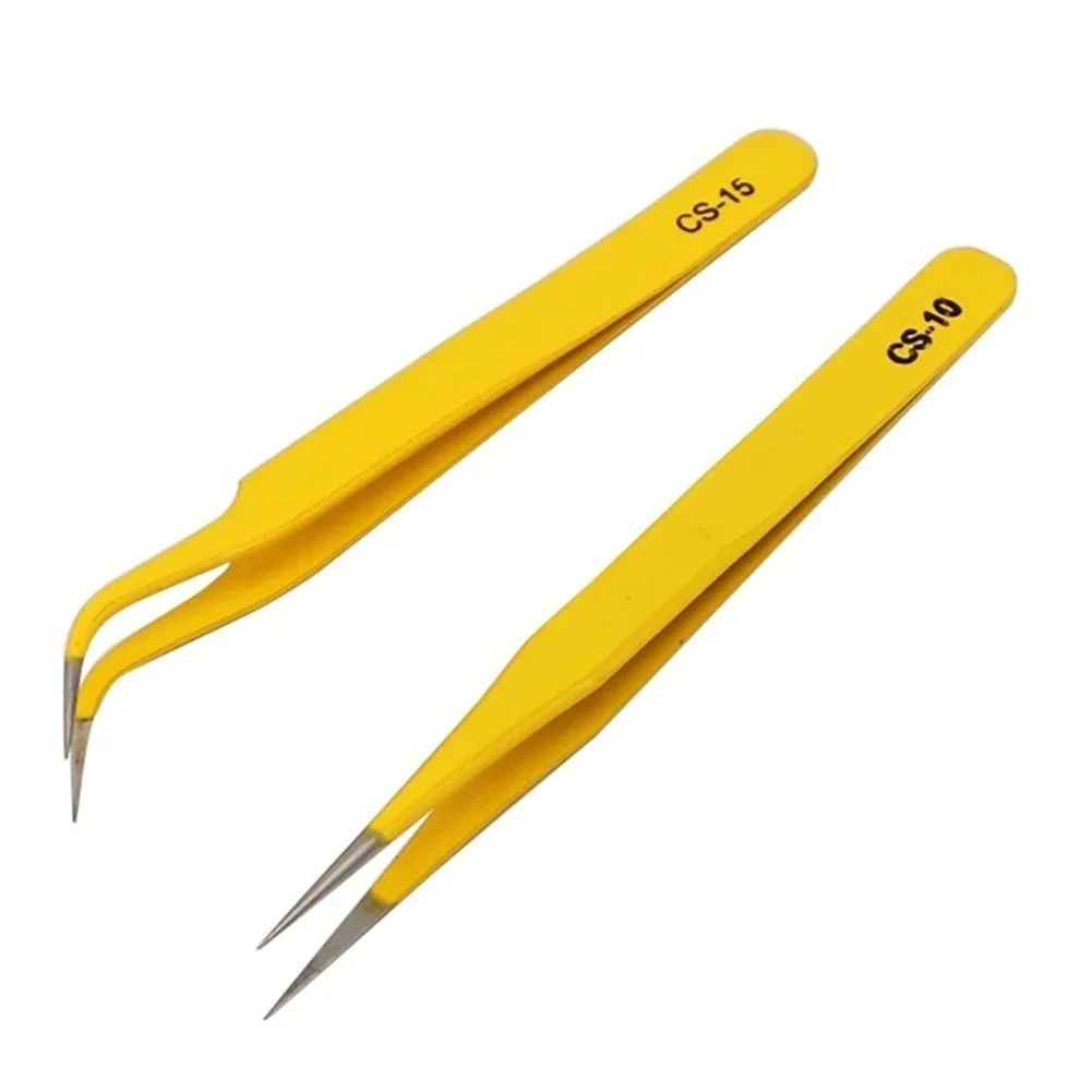 For Phone Repair Tweezers 2 Pcs Easily Grip Good Texture Precision Parts Maintenance Yellow Affordable Brand New