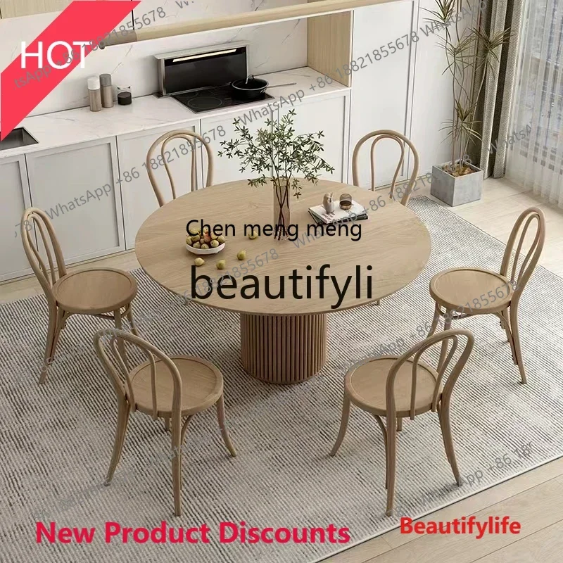 

lhy E1001 ssL178 Nordic all-solid wood dining table household small apartment table and chair combination round log style dining