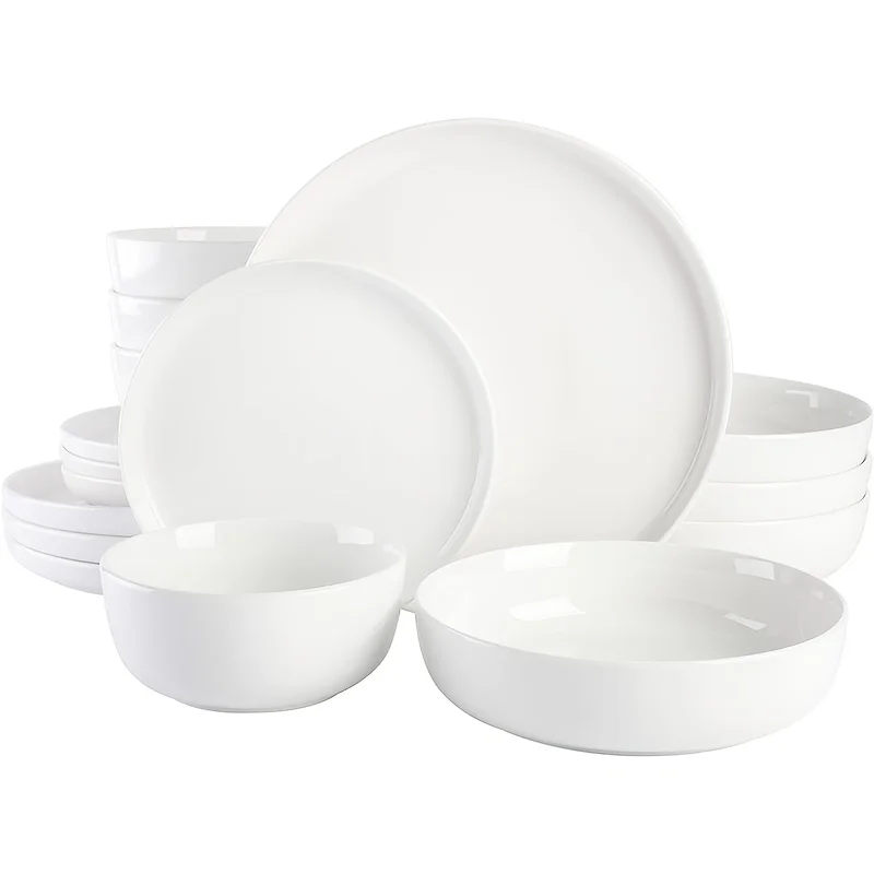 Juego de Vajilla Moderno de Porcelana Blanca de 32 Piezas – Platos y Tazones Aptos para Microondas, Lavavajillas y Horno para Pasta, Carne, Postre, Ensalada, Avena – Vajilla Elegante para Uso en el Hogar y Restaurantes – Regalo Ideal para Bodas y Aniversarios