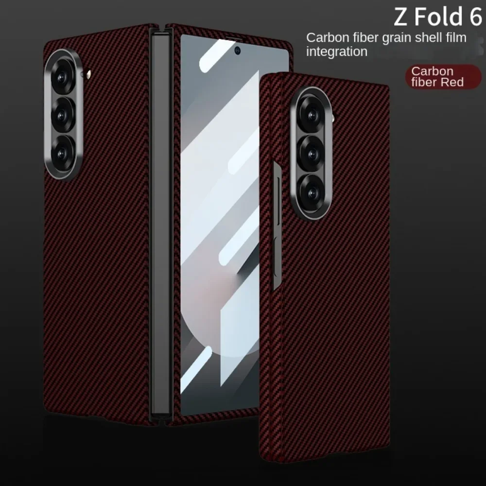 Z Fold 6 Carbon Fiber Leather Phone Case for Samsung Galaxy Z Fold 6 Fold6 Shell Membrane Hard Shell Shockproof Protective Cover