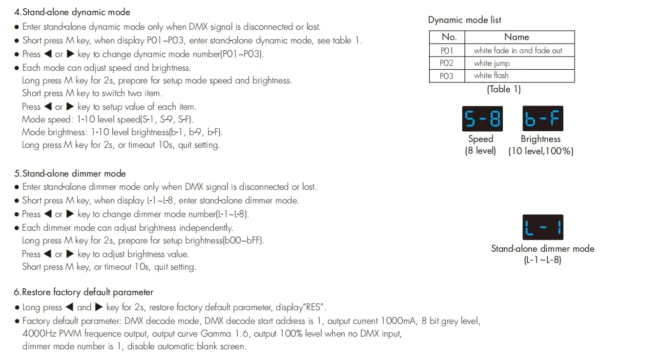 (250-3000mA) DMX512 & RDM Decoder 1CH Constant Current D1C-E Single Channel DMX Master 16/8bit Digital Numeric Display DC12-48V