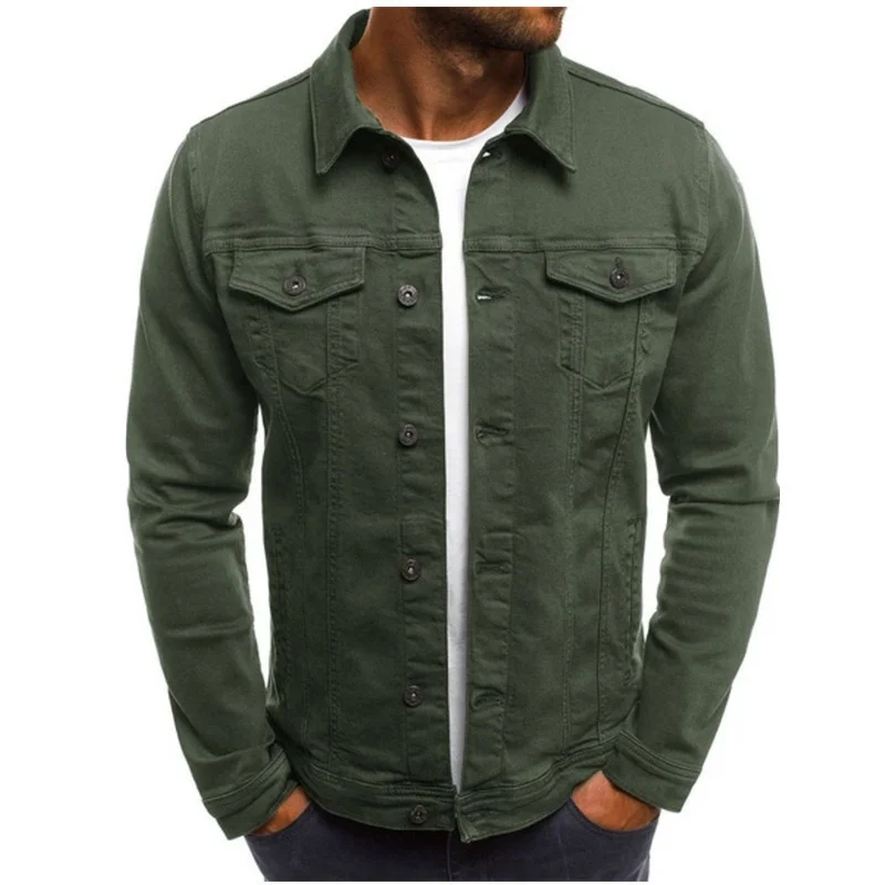 Mode coole einfarbige Jeans jacke Männer Revers Herbst hals einreihige Strickjacke Mantel männlich Slim Fit lässig Multi-Pocket-Tops