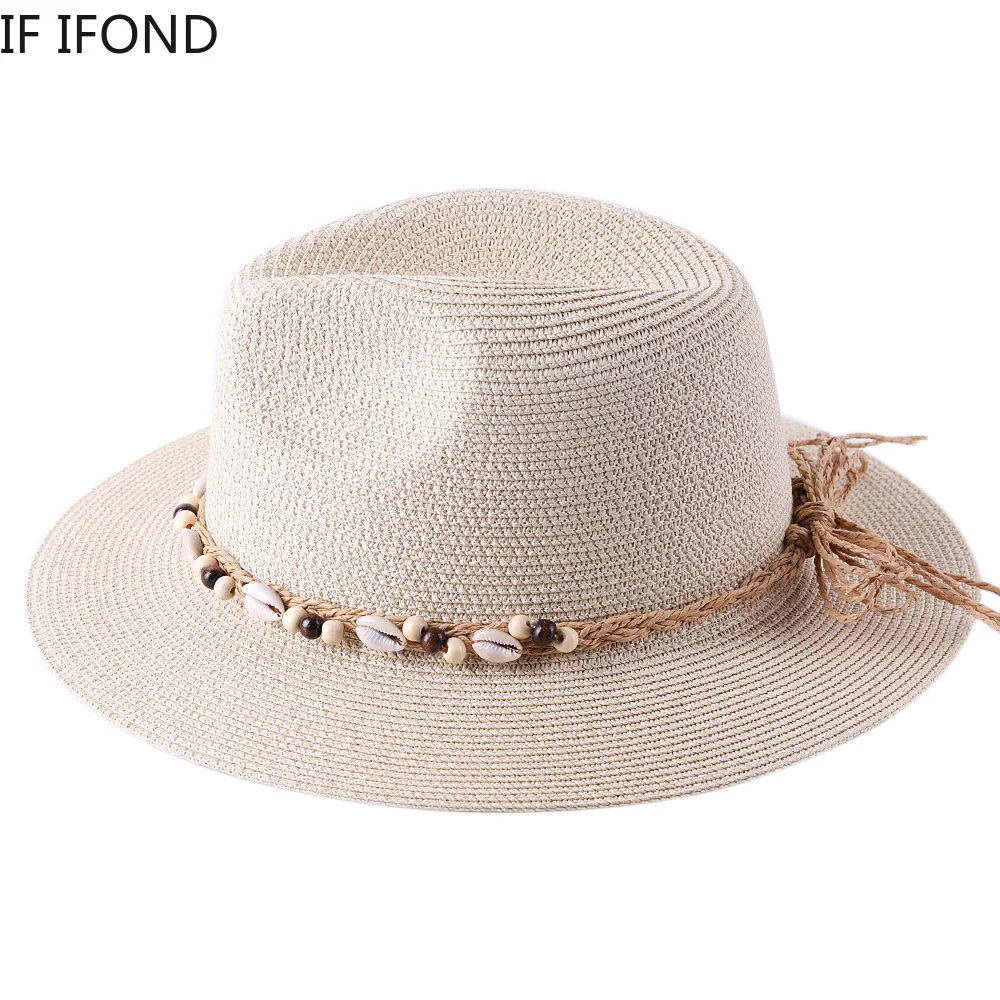 54-58-60CM Women Summer Straw Hat With Natural Shell Conch Outdoor Holiday Parent-Child Hat Panama Beach Sun Hat Dropshipping