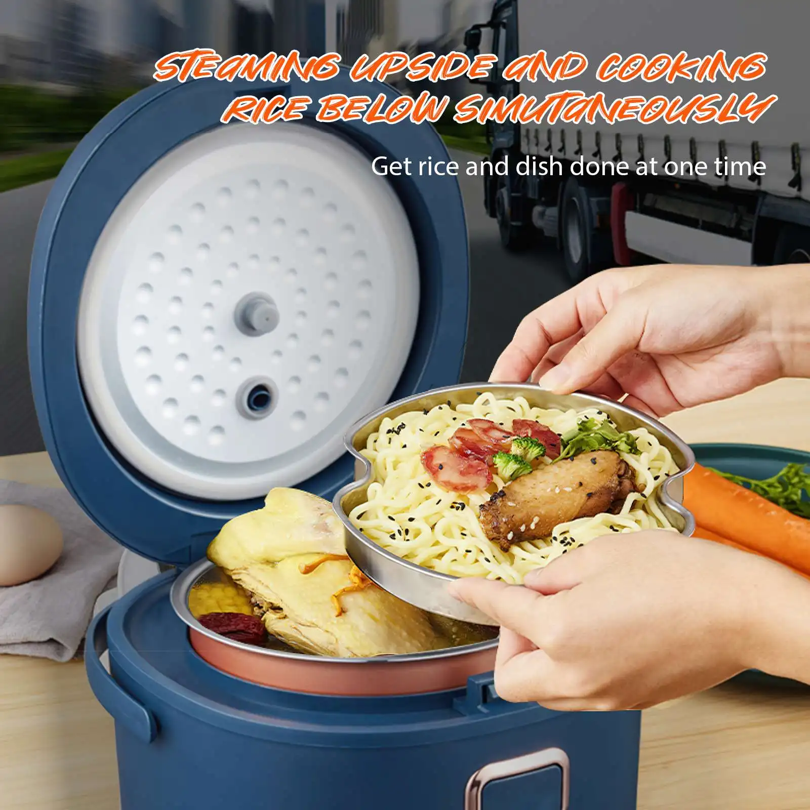 Olla Arrocera de 2L con Tres Voltajes (220V Estándar Europeo) para Coche, Casa, Camioneta y Camión, Ideal para Viajes, Uso con Voltaje Global
