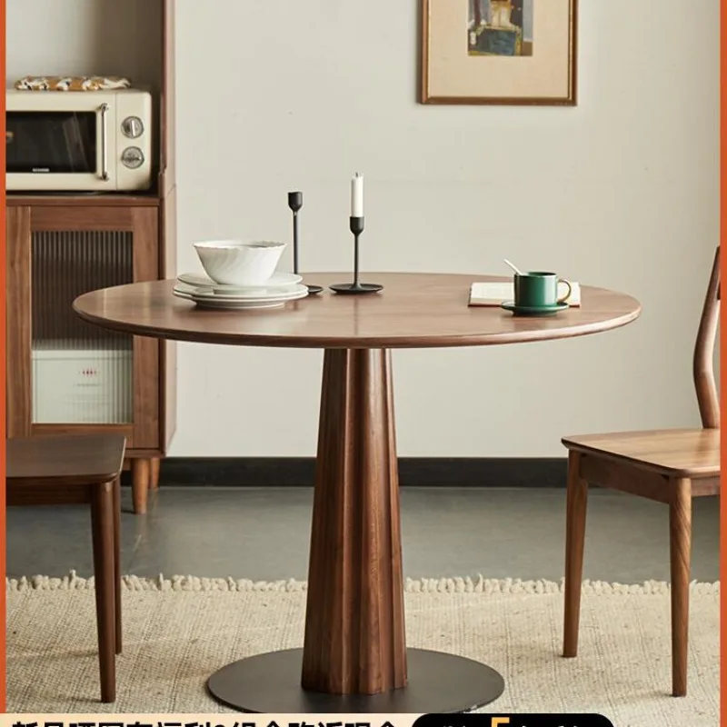 

Nordic solid wood round dining table, black walnut round table, North American simple casual dining table, restaurant furnitur