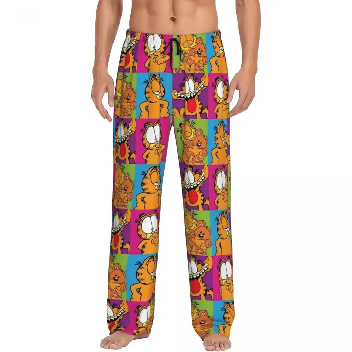

Custom G-Garfielded Pajama Pants Sleepwear for Men Elastic Waistband Comic Cartoon Cat Sleep Lounge Bottoms with Pockets